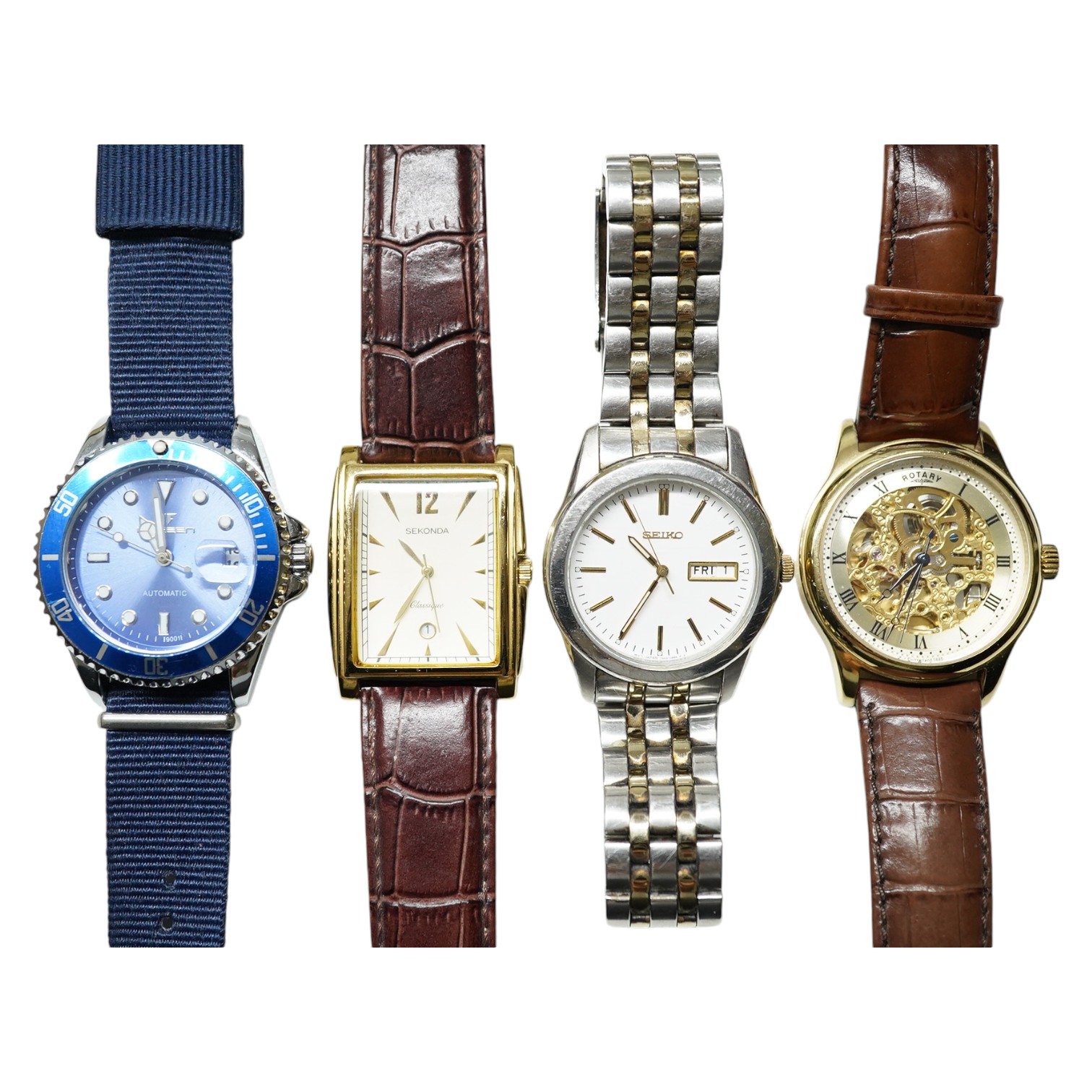 Four assorted gentleman's modern wrist watches, including Seiko, Sekonda and Rotary. Condition - fair to good